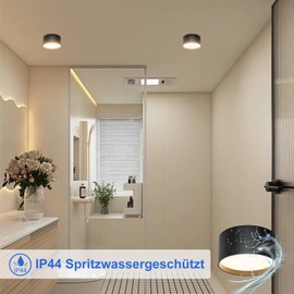 Klighten LED 18 W surface-mounted spotlight, round ceiling spotlights, surface-mounted ceiling light, black, flat aluminium and acrylic, surface-mounted light, warm white 3000 K, surface-mounted light IP44, 1029 lm, 60 x 120 mm