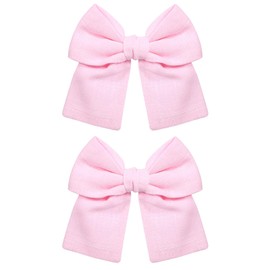 2pc Light Pink Ribbon Bow Hair Clips 4" Cotton Linen Bowknot Alligator Barrettes Hairpins for Women Girls Kids Weeding Birthday Party Outfits Dress Decor Accessories Gift