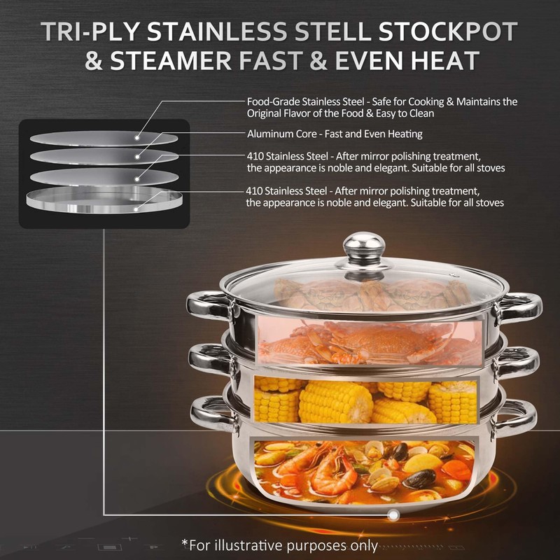 AuFranc® 5 Quart Steamer for Cooking - Stainless Steel Steam