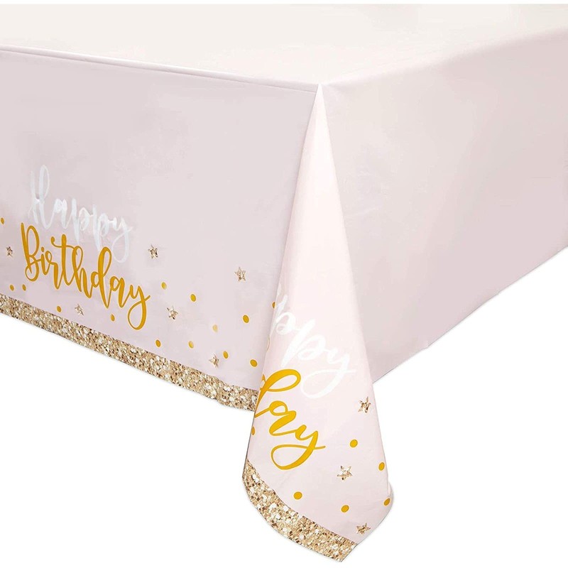 Sparkle and Bash Pink and Gold Plastic Party Tablecloth, Happy