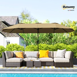 Outsunny 13 ft. Extra Large Patio Umbrella, UPF30+ Double Umbrella Outdoor Patio with Easy Crank Handle, Vents for Garden, Pool, Lawn, Coffee