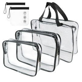3 Clear Travel Bags Black PVC Zipper Clear Toilet Bag Waterproof Toilet Bag Toiletry Organizer with 1 Black Bag Clear, transparent, Unisex