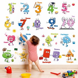 decalmile Colorful Shapes Numbers Wall Decals Educational Learning Geometry Wall Stickers Kids Toddler Room Preschool Classroom Daycare Wall Decor