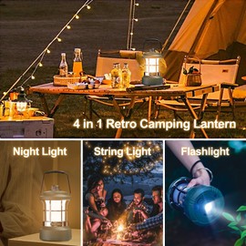 LEMVUZ Camping String Lights, 49.2Ft 4 in 1 Camping Lights with 9 Lighting Modes, 4000mAh Camping String Lights Rechargeable Waterproof for Camping Hiking Emergency Decoration