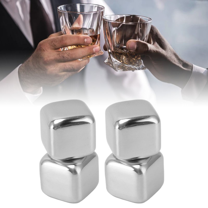 4Pcs Stainless Steel Ice Cubes Reuseable Polishing Beverage Chilling Stones