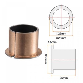 sourcing map Flanged Sleeve Bearings 25mm ID x 28mm OD x 25mm Length x 35mm Flange Diameter x 1.5mm Flange Thickness Wrapped Oil Free Bushings 2pcs