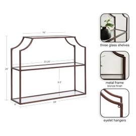 Kate and Laurel Ciel Modern Glam Wide Two-Tier Wall Shelf, 24 x 20, Bronze, Tiered Bathroom Shelves for Over The Toilet Storage or Bedroom Makeup Organizer