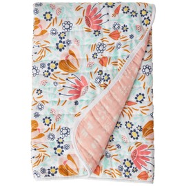 HonestBaby Quilted Baby Blankets Reversible Organic Cotton for Infant Boys, Girls, Unisex, Flower Power, One Size
