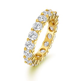 MDFUN 18K Yellow Gold Plated 4.0 Round Cubic Zirconia Eternity, Engagement, Wedding Band Ring for Women (10)