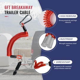 2pcs Trailer Breakaway Cable, 6FT High Rebound Spring Trailer Emergency Brake Cable with Trailer Breakaway Pin for RV