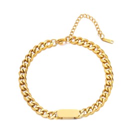 YIFSIY Cuban Link Bracelet for Men, 18K Yellow Gold Plated Adjustable Chain Mens Bracelets Stainless Steel Jewelry Gift