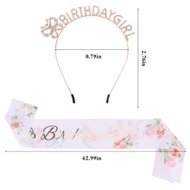Oblihumoy Birthday Girl Headband and Sash Set, Rose Gold Birthday Tiara Decoration for Women