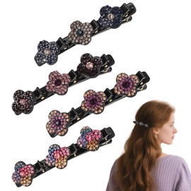 Glittering Crystal Stone Braided Hair Clips, 4 Pcs Hummingbird Rhinestone Hair Clip with Crystal Flower Rhinestone Braided Hairpins Shiny Elegant Hair Styling Clips for Women Girls