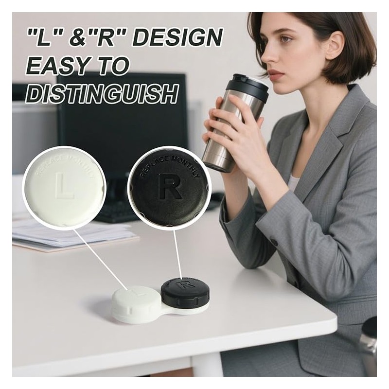 KyltoSynth Contact Lens Case, Black and White Contacts Case，2 Pcs,