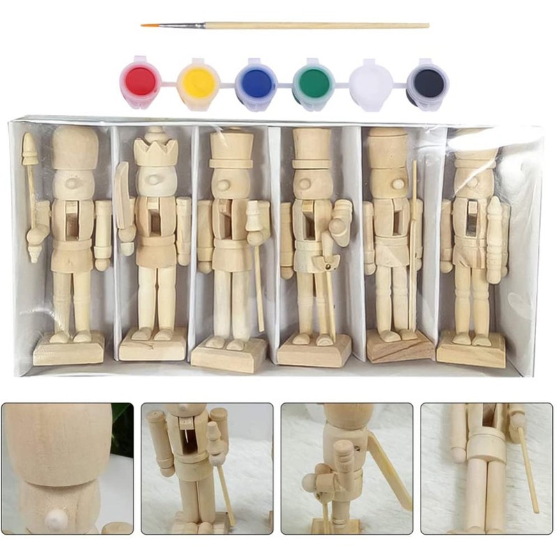 6pcs 12cm Christmas Nutcracker Ornament Set Wooden Nutcracker Character Soldier