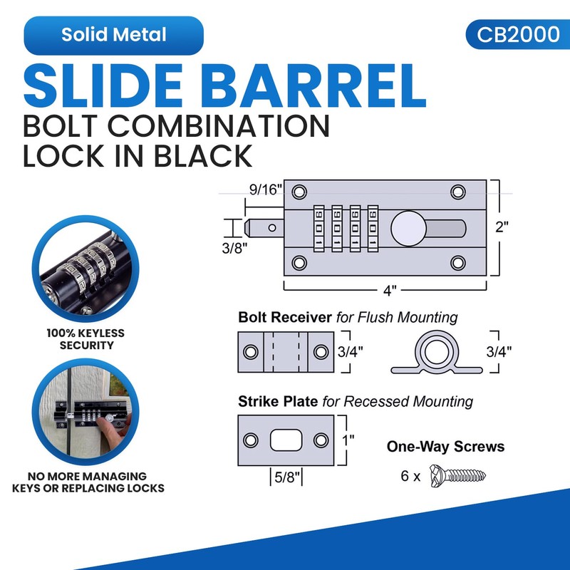 Combi-Bolt 4-Digit Combination Sliding Bolt Gate Lock, Secure Gates, Sheds,