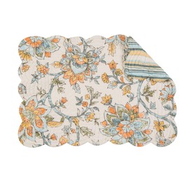 C&F Home Ainsley Jacobean Floral Reversible Stripes Rectangle Cotton Machine Washable Scallop Edge Quilted Single Placemat Single Placemat for Dining Kitchen Tabletop Home Decor Decoration 13" x 19"
