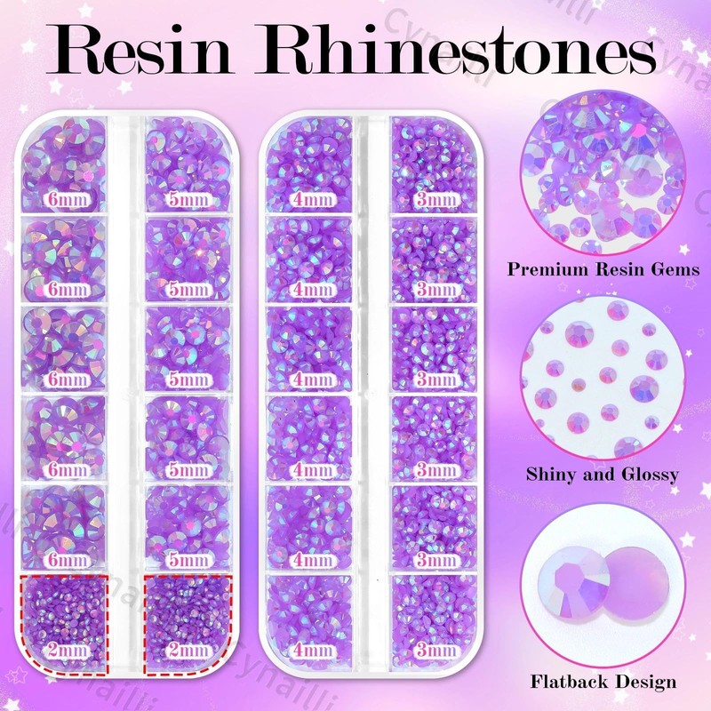 Light Purple AB Rhinestones Kit, Flatback Resin Gems for Bedazzling