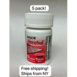 Major IRON  Ferrous Sulfate 325 mg 100ct (Compare to FeroSul) 5 pack- 500 tab total !