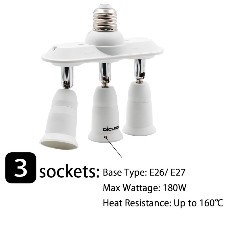 DiCUNO Light Socket Splitter 3 Way Adapter, 3 in 1