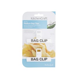KitchenCraft Food Bag Clips, Plastic, White, Medium Binder Style Clamps, Set of 2
