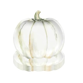 24 Pcs White Pumpkin Paper Plates, 7 Inch Pumpkin Shaped Dessert Plates, Elegant Fall Thanksgiving Party Plates for Halloween, Harvest, Friendsgiving, Autumn Dinner, Baby Shower