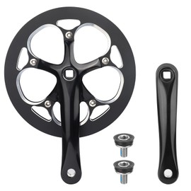 MEGHNA Bicycle Crankset 52 Teeth for 6-10 Speed Gears Lightweight Aluminum Alloy 165mm Crank Arm Dual Chain Guards for Folding Bike E-Bike Square Taper Black