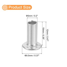 QUARKZMAN Pack of 50 Half Hollow Rivets, 5 mm x 10 mm Aluminium Flat Head Half Hollow Rivets for Industry, Household Repair, Fixing, Silver