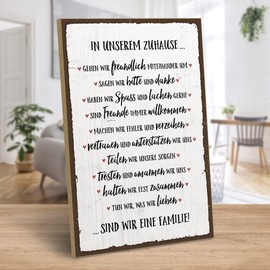 ARTFAVES® Holzschild mit Spruch - FAMILIENREGELN - IN UNSEREM ZUHAUSE | Shabby Chic Vintage Schild | Deko Geschenk zum Thema Familie, Zuhause | Größe: 19 x 28 cm