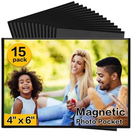 Magnetic Picture Frames 15 Packs-Fridge Magnetic Photo Frames-Holds 4 x 6 Inches Photos,Black Round Decor Metal