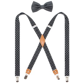Timiot Mens Suspender and Bowtie Set X Back Heavy Duty Adjustable Elastic Clips Perfect For Work &Casual (Black Polka Dot)
