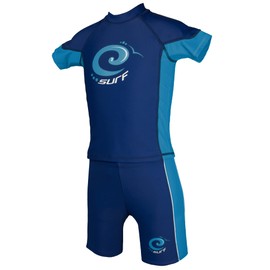 Kidz Swimmers Boys UV Sun Protection Rash Vest and Swimming Trunks UPF 50+ Estate Blue & Malibu Blue (9-10 Years)