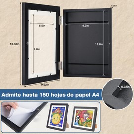 Marco de Fotos ArtíStico, Marco de Fotos 4A,Marco para Dibujos Niños, Se Puede Colgar o Colocar Horizontalmente, Usarse para ExhibicióN o Almacenamiento, Adecuado para el Hogar y Oficina (Negro)