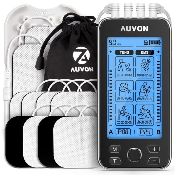 AUVON 4 Outputs TENS Unit EMS Muscle Stimulator Machine for