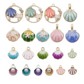 WOCRAFT Assorted Enamel Marine Sea Life Shell Charms for Jewelry Making Enamel Ocean Starfish Conch Shell Bracelet Charm Necklace Earrings Accessories DIY Crafts (Seashell-SN609-40pcs)