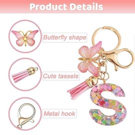 Llavero Con Letras Mariposa Borla Bonito Para Mujer Regalos,Llavero de Resina con Letra para Niñas y Mujeres, Llavero para Mochila,Mochila Escolar