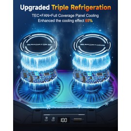 Upgraded Laptop Cooling Pad with Dual TEC Coolers & 2 Quiet Fans-RGB Laptop Cooler for 12-21in Laptops, Gaming Laptop Fan Cooling Pad Stand with Phone Holder, 100-Speed & 5-Height Adjustable, USB Port