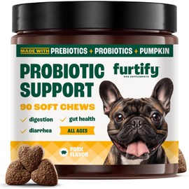 Probiotics for Dogs - Gut Health Supplement with Prebiotics, Fiber, Chicory Root & Pumpkin - Diarrhea, Gut Flora & Digestive Support - 8 Strain Pre & Probiotic Dog Chews - 90 ct