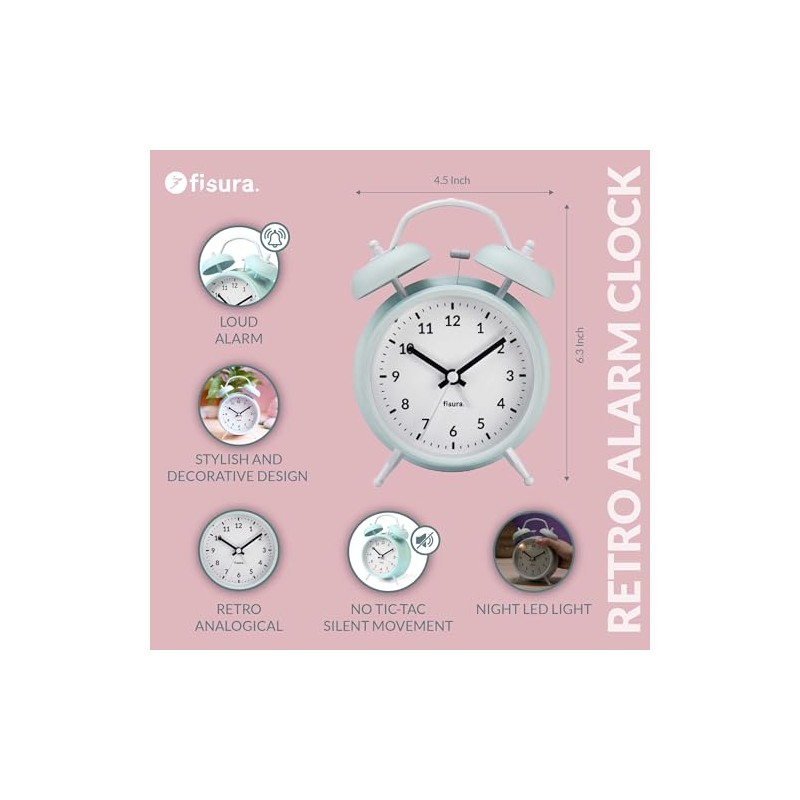 Fisura – Analog Alarm Clock Without Ticking, with LED Night