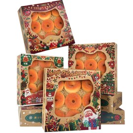 qiqee Christmas Kraft Cookie Boxes with Window 12packs 10x10x2.5 Inch Bakery Box Pastry Box for Christmas