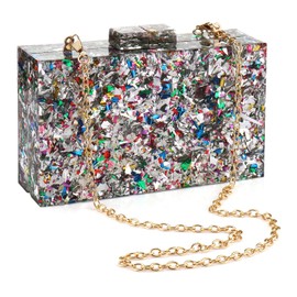 Acrylic Purses and Handbags for Women Multicolor Perspex Geometric Patterns Box Clutch Elegant Banquet Evening Crossbody Handbag