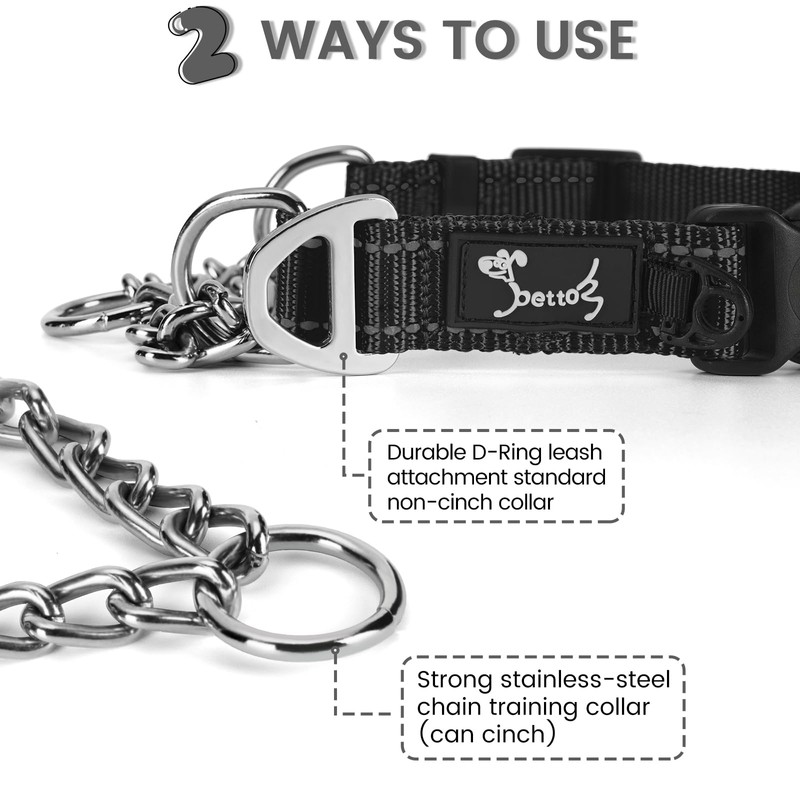 PETTOM Martingale Half Dog Collar, Strong Dog Collar Metal Chain,