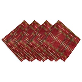 Elrene Home Fashions Shimmering Plaid Holiday Cloth Napkins Set of 4, 17" x 17", Red, 17" x 17" (Napkins)