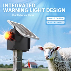 Solar Fence Charger with Warning Light, Briidea 1.2 Joules Solar Electric Fence Energizer, Dual Power (Solar & Adapter), Up to 10-Mile Range, IP64 Weather-Resistant, for Livestock, Garden & Pasture
