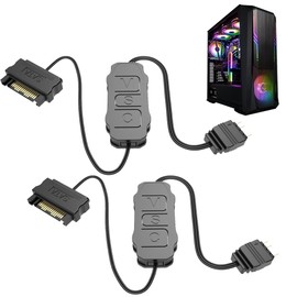 2PCS ARGB Controller Dual SATA-Powered Manual RGB Controller for PC, 670mm 3-Pin LED Splitter with Built-In Modes – Compatible with Fans, Strips & DIY Gaming Rig Lighting (Black)