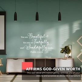 My Vinyl Story - Psalm You are Beautiful - Inspirational Religious Bible Verse Scripture Saying Wall Decal Sticker Quote Decor Positive Affirmation Home Office Bedroom, Removable (Black, 25x17 inches)