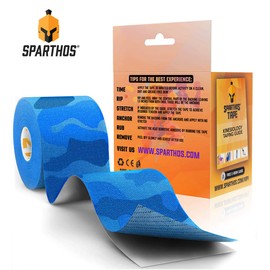 Sparthos Kinesiology Tape - Incredible Support for Athletic Sports and Recovery - Free Kinesio Taping Guide! - Pain Leg Back Shoulder Ankle Knee Tendonitis Injury - Uncut (Electric Blue Camo)