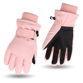 Waterproof Kids Winter Gloves Cartoon Boys Girls Snow Mittens Warm Outdoor Ski Gloves with Fleece Lining (Solid Pink, 7-9 Years)
