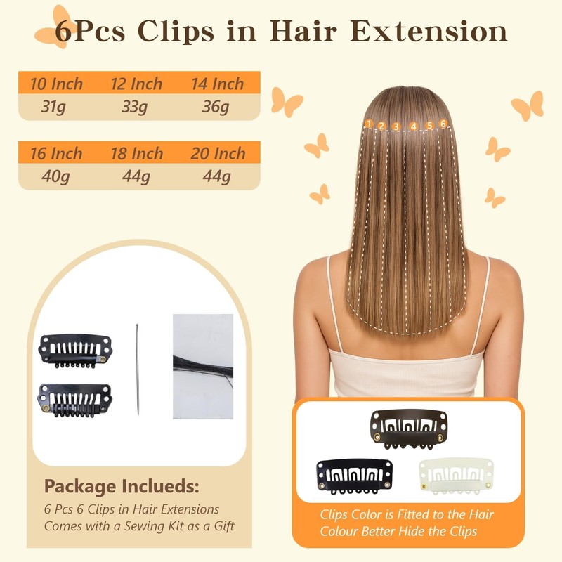 tesshair Clip in Hair Extensions Real Human Hair Remy Single