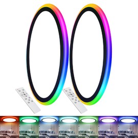 2Pack 13Inch Magic RGB Flush Mount Led Ceiling Light,34W 3400LM Dimmable with Remote Control 3000-6500K+RGB Color Changing Ceiling Light.Surface Round Ceiling Lights for Bedroom Living Room (Black)